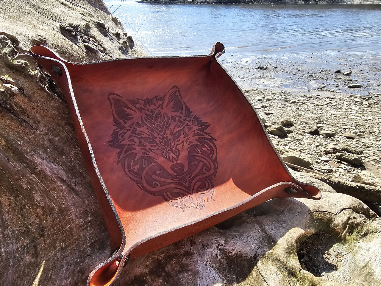 Leather Wolf Dice Tray